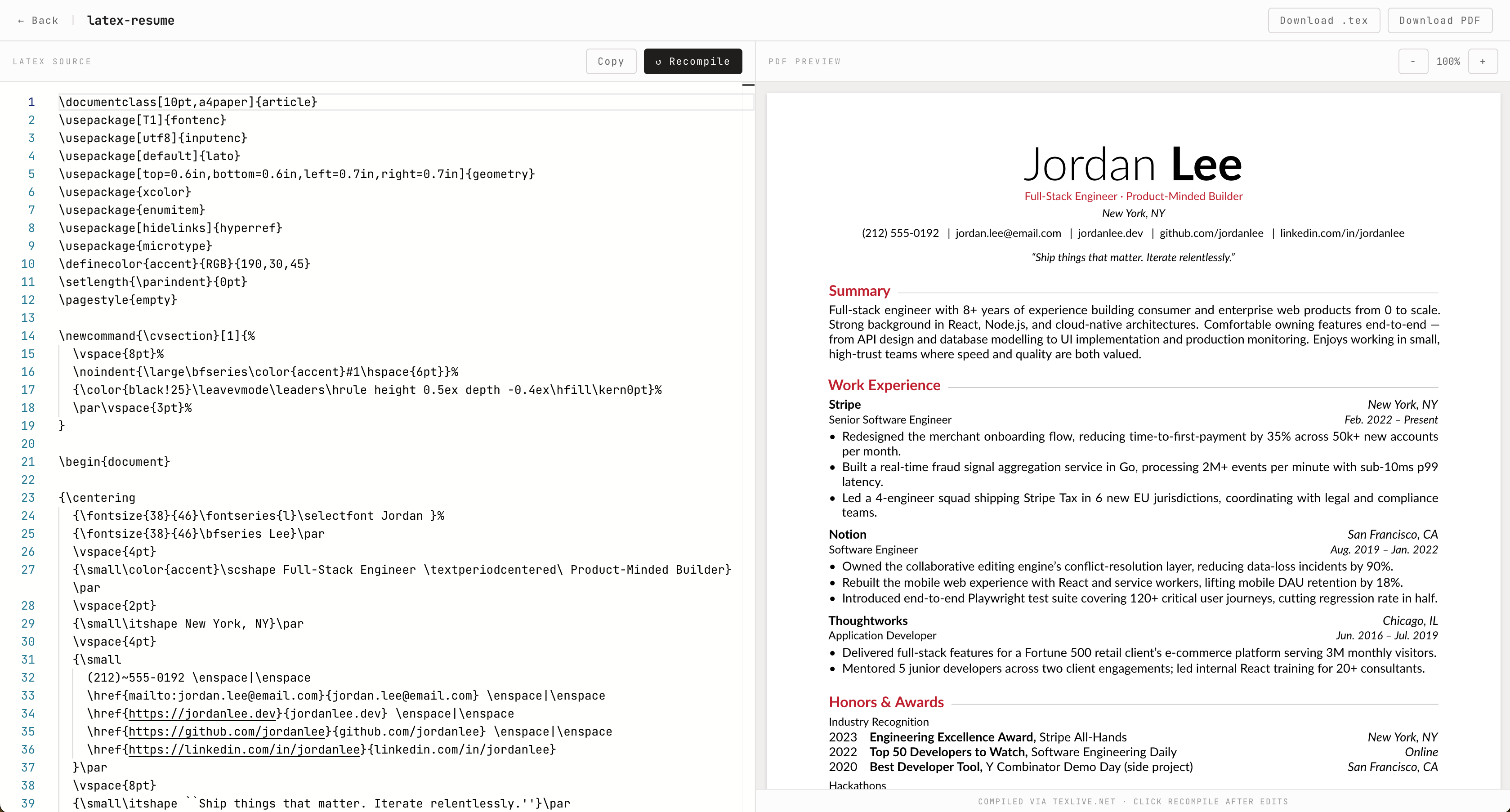 LaTeX Resume Builder screenshot 3